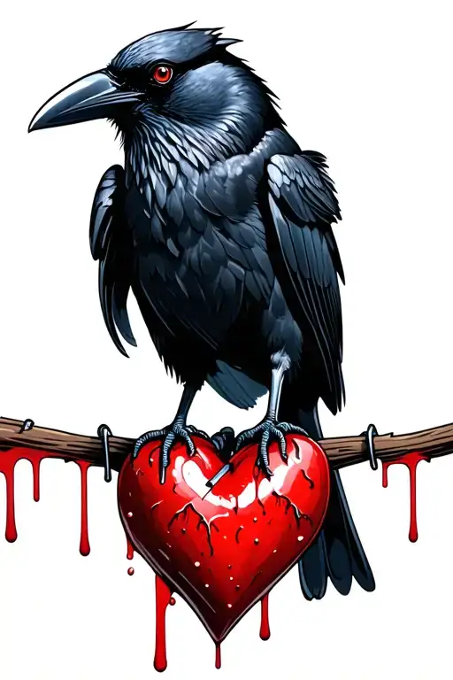 Crow Sitting On A Bleeding Heart With Nails Stabbing The Heart