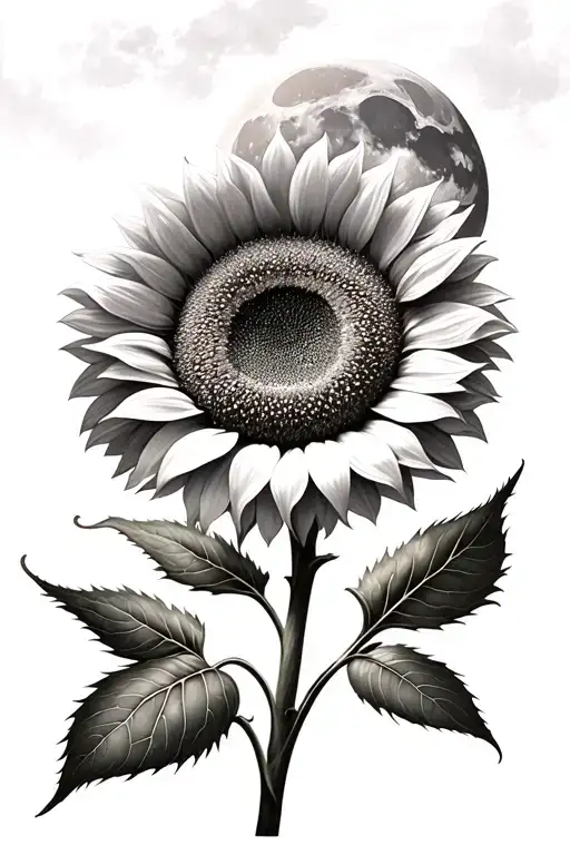 Sunflower Blossoming In Front Of The Moon