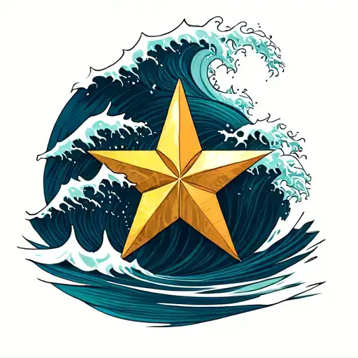 Nautical Star And Waves Forming