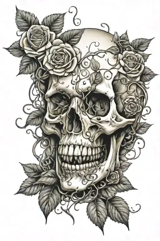 Marilyn Monroe Skull And Vines And Roses Growing Inside