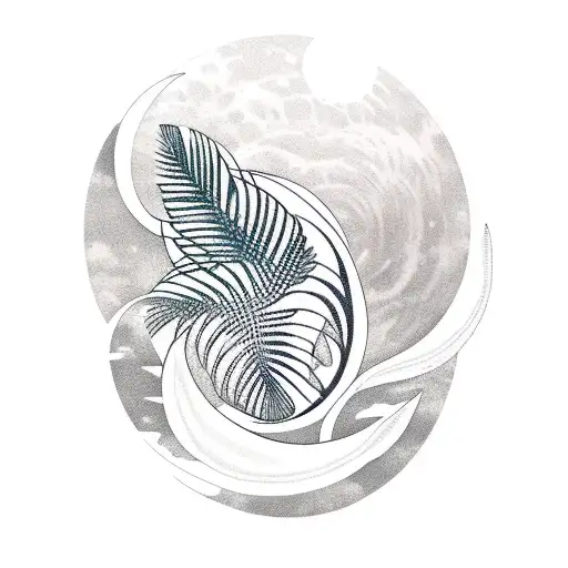 Tropical Leaves With Waves And Moon