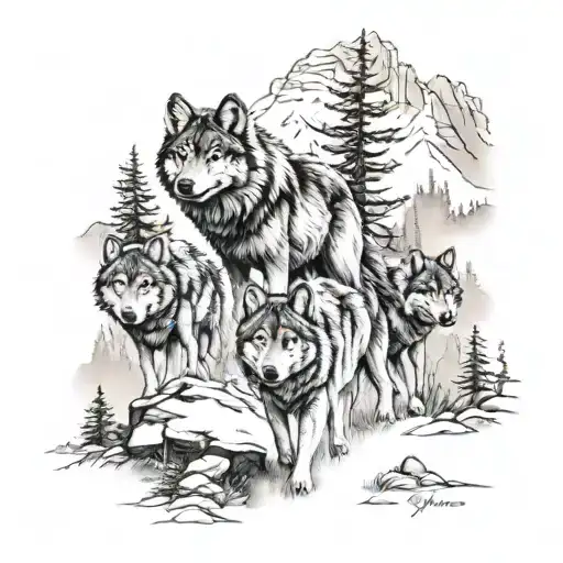 Wolf Pack On Mountain Trail