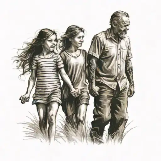 Father And 2 Daughter Holding Hands