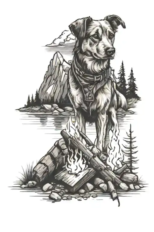 Mountain Camping Dog Campfire