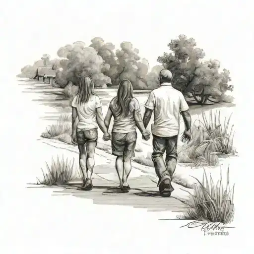 Father And 2 Daughter Walking Away