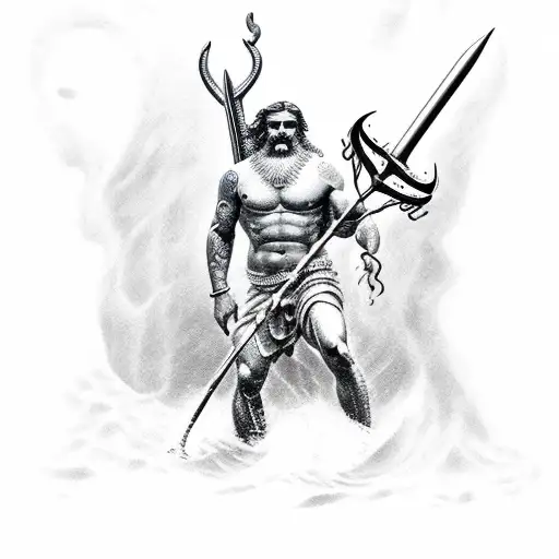 Poseidon With A Trident And Water
