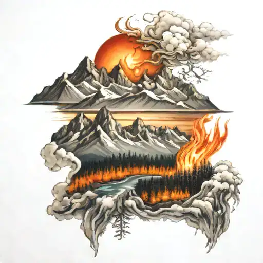 Mountain Range On Fire