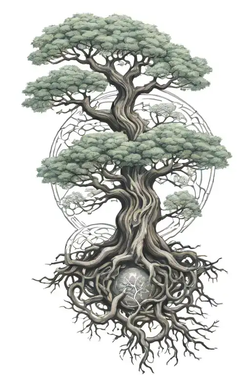 Yggdrasil With 5 Elements Intertwined