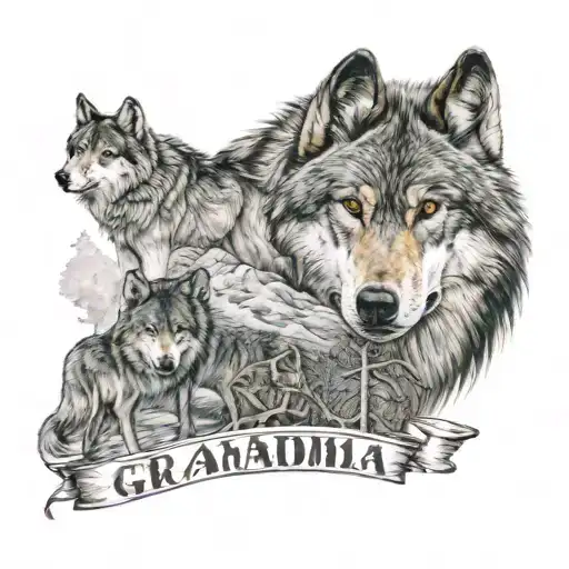 Wolf Scene With Writing Saying Grandma