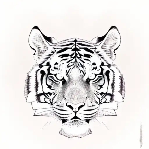 Tiger And Wing With Geometric Shapes In The Middle