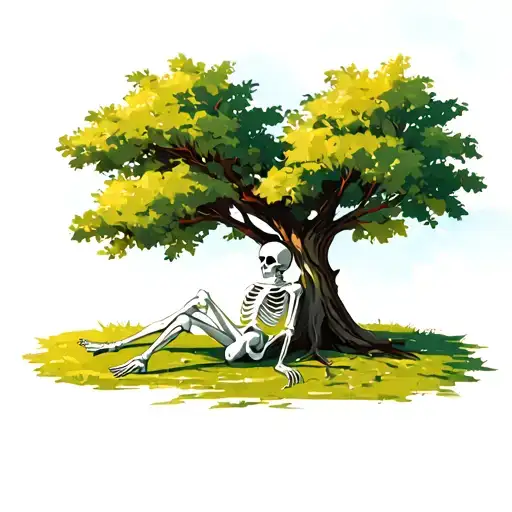 Skeleton Relaxing Under A Tree On A Sunny Day