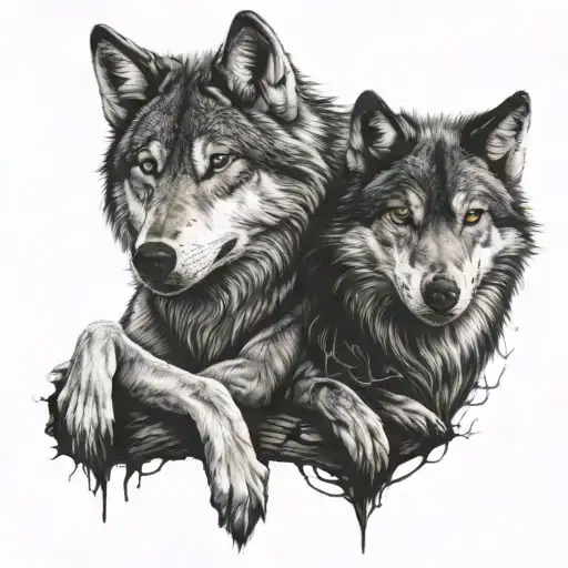 Wolf And Vampire Couple Sitting