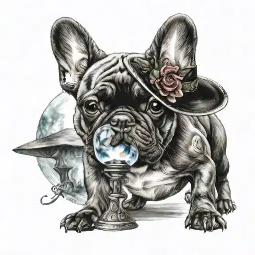 Magical French Bulldog With Crystal Ball And Witches Hat