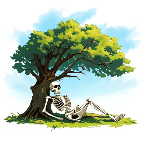 Skeleton Relaxing Under A Tree On A Sunny Day