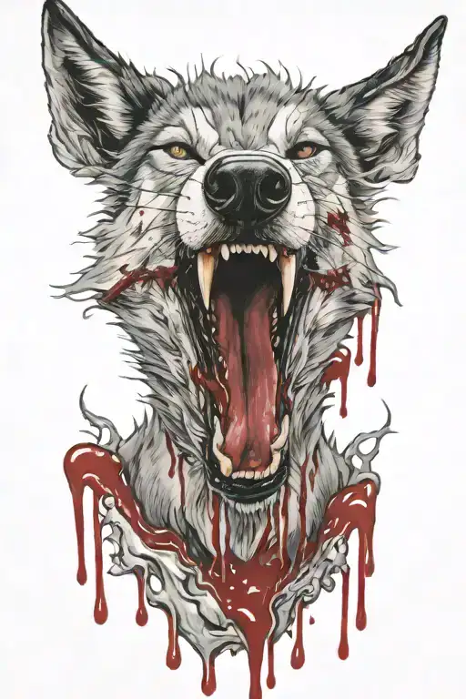 Wolf Face With Blood Dripping Downwards