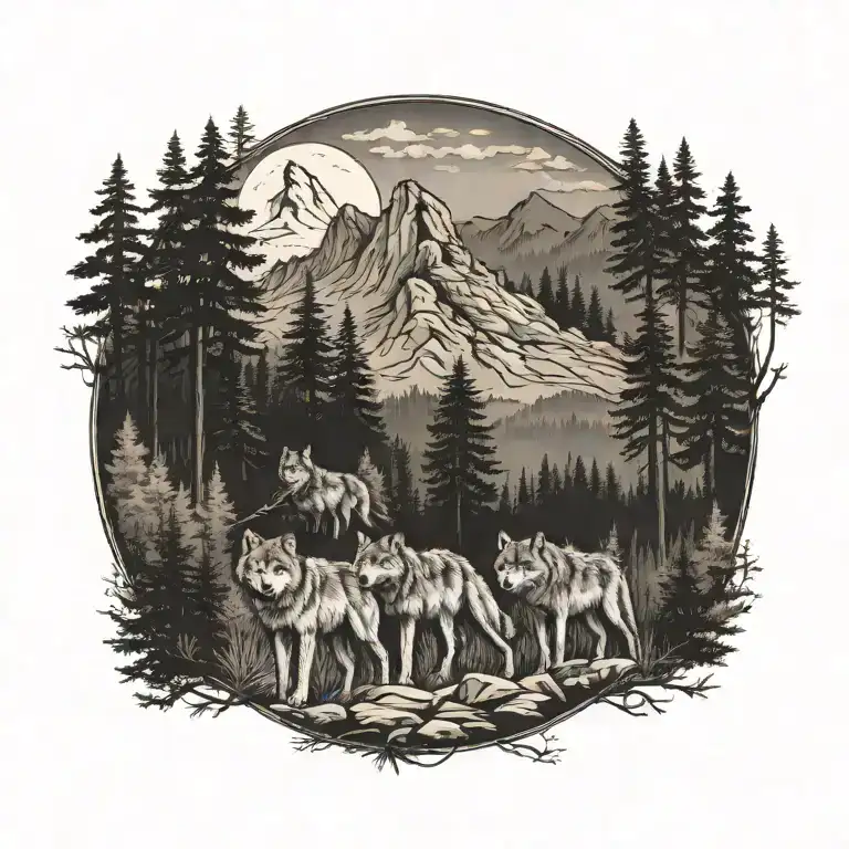 Wolf Pack In Smokey Mountains Filled With Trees