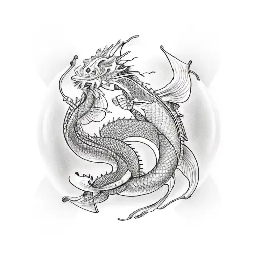 Koi Fish And Dragon Symbolizing Life Purposes And Freedom