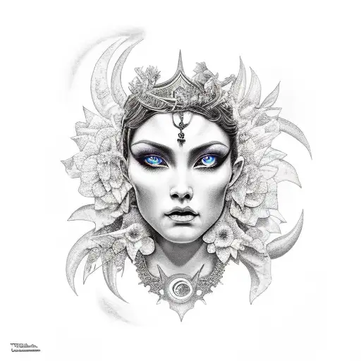 Goddess Of The Night Surrounded By Dark Flowers