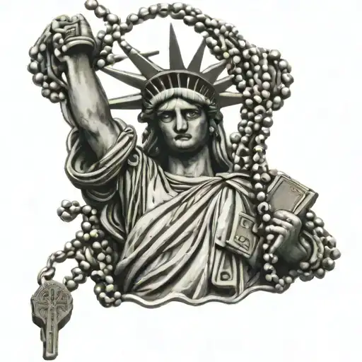 Statue Of Liberty In Praying Hands Pose With Rosary Beats