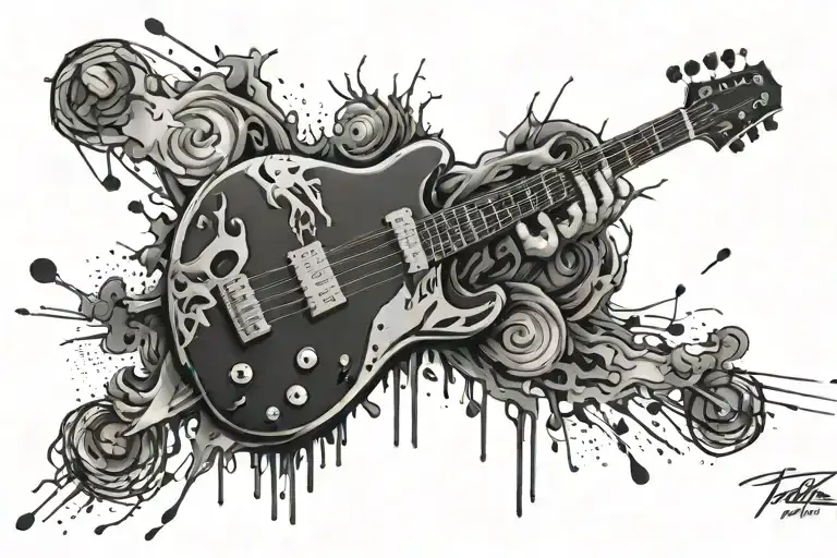 A Tattoo Of A Bass Guitar Shredding Through A Heavy Metal Concert Crowd