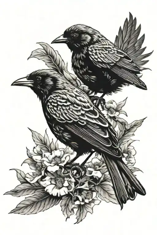Red Winged Blackbird With Crow