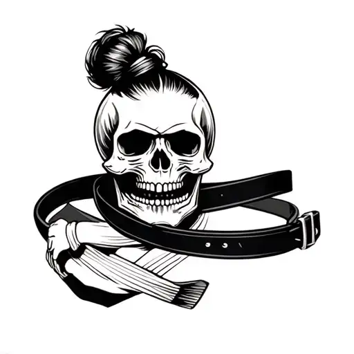 Skull With Top Knot And Moustach With A Brazilian Jiu Jitsu Balck Belt Wrapped Round It