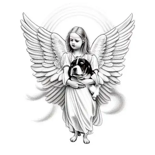 Guardian Angel Embracing A Dog In Its Arms