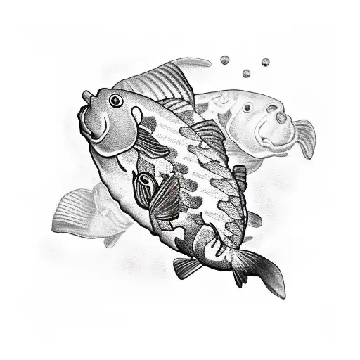 Raspberry And Koi Fish Black And White