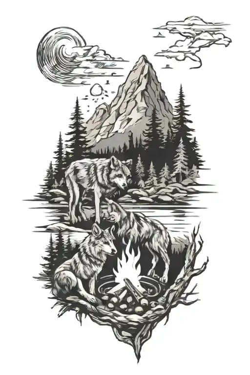 Mountain Wolf Camping Campfire