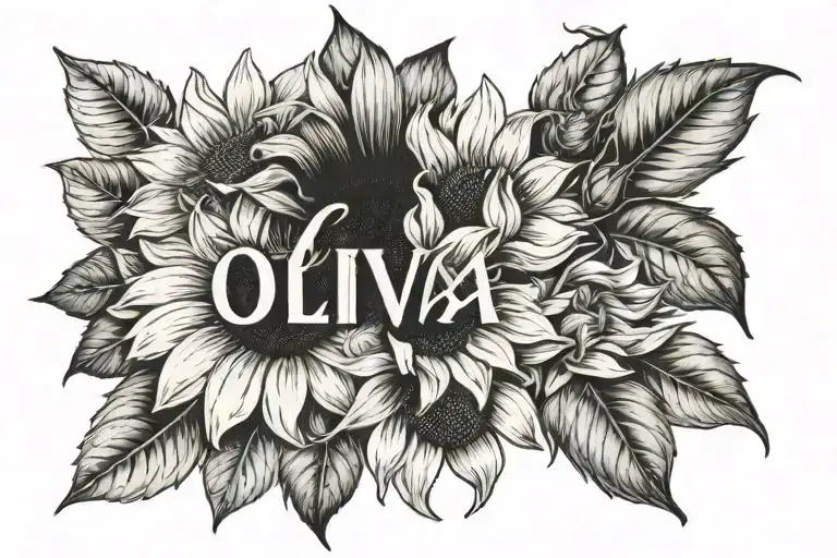 Oliva Name Surrounded By Sunflower Blooming Flowers