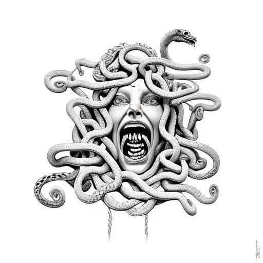 Angry Medusa Yelling With Snakes