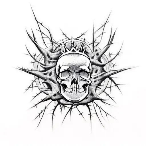 Design A Skull Wearing A Crown Of Thorns With Clouds