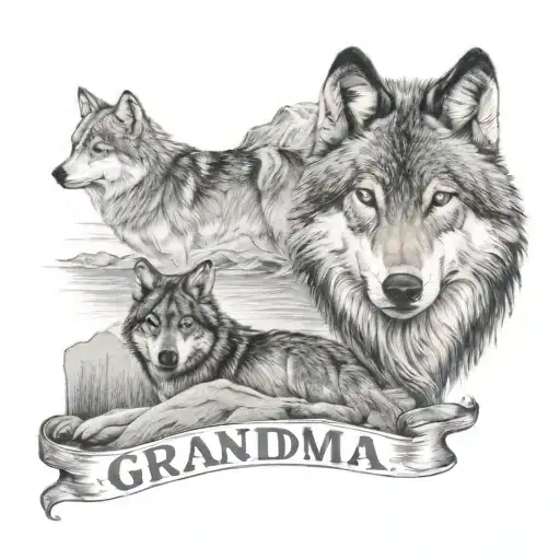 Wolf Scene With Writing Saying Grandma