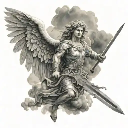 Gaurdian Angel Holding A Sword In A Storm Clouds
