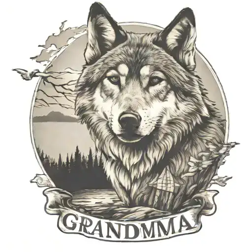 Lone Wolf Scene With Writing Saying Grandma