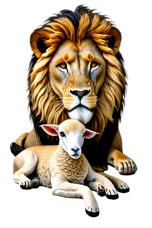 Lion Of Juda Realistic With Lamb Laying Next To Him