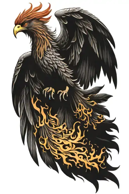 Peaceful Flying Phoenix With Wings Open With Flames