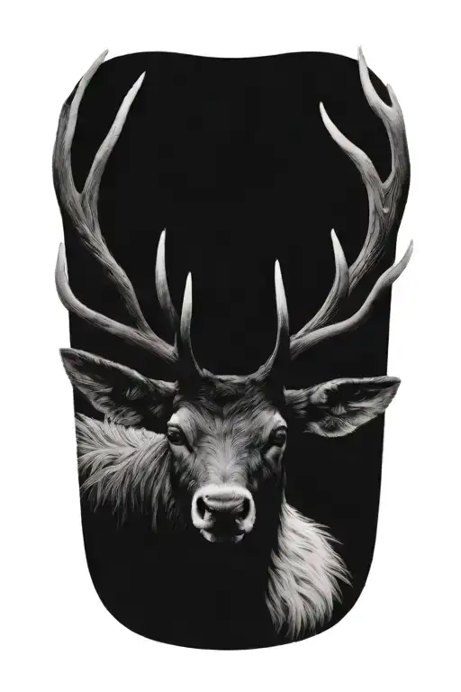 Powerful Stag Head With Raven On Antlers