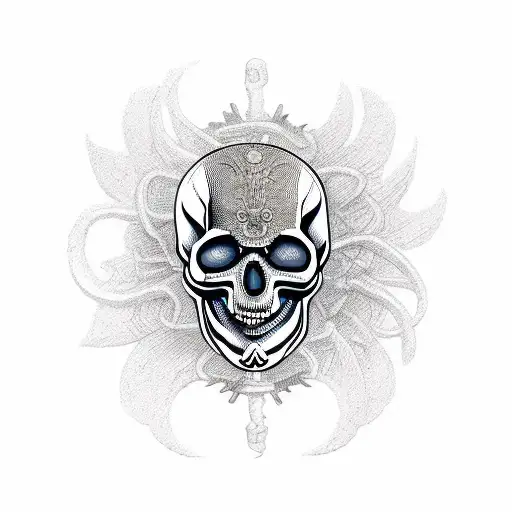 Greek Mythology Scene With A Skull Representing Death