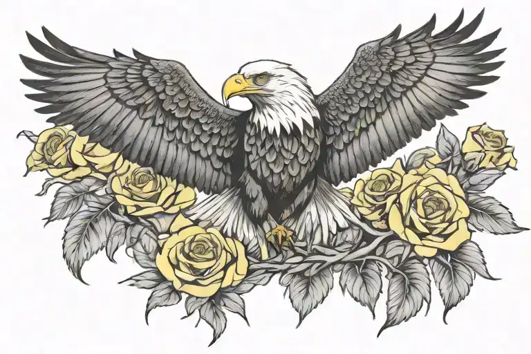 Bay Area With Eagle With Yellow Roses And Preying Hands
