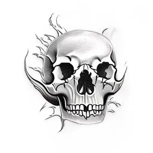Create A Tattoo Of Skull Of Fire With Its Soul Leaving Its Skull