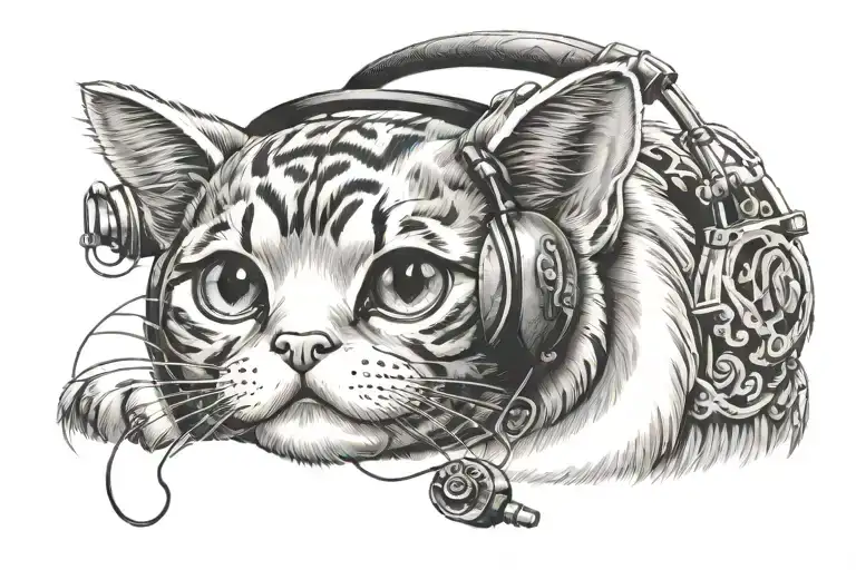 Lucky Cat Wearing Headphones