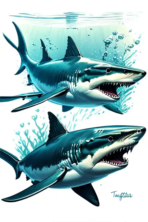 2 Sharks Swimming In Shallow Water From Above