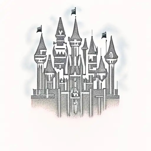 A Disney Castle Surrounded By Musical Notes