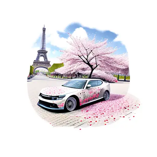 A Drifting Car Leaving A Trail Of Cherry Blossom Petals In Paris