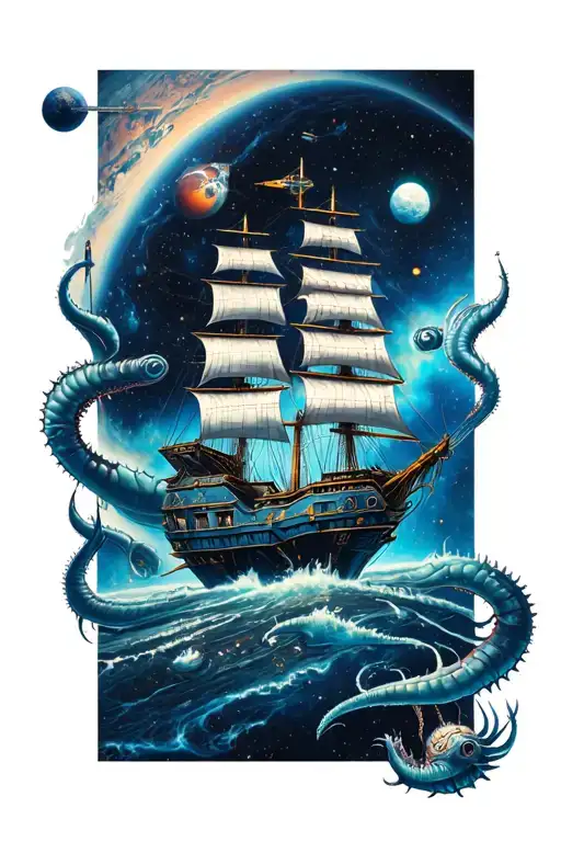 Space Station Planet Nebula Naughtical Galleon Sea Creature