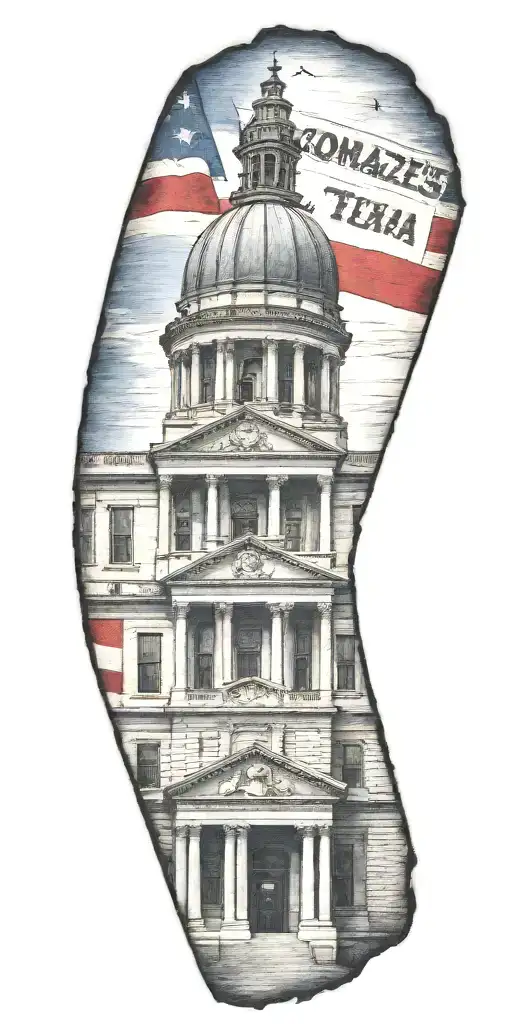 Gonzales Texas Come And Take It Flag With The Gonzales County Courthouse