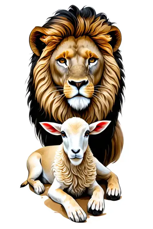 Lion Of Juda Realistic With Lamb Laying Next To Him