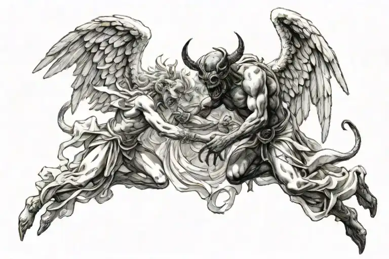 Angel And Devil Fighting Other Demons