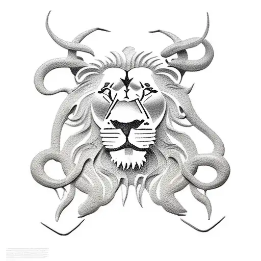 Lion And Bull And Scorpion Fighting